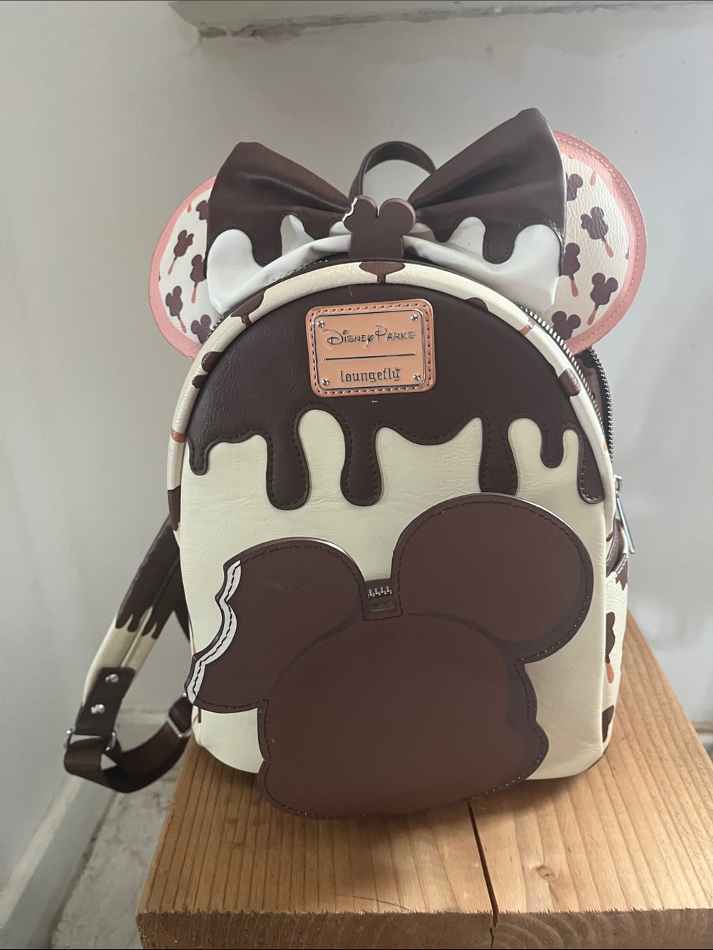 Loungefly Chocolate Drip Minnie Ears Mini Backpack - Brown & Cream